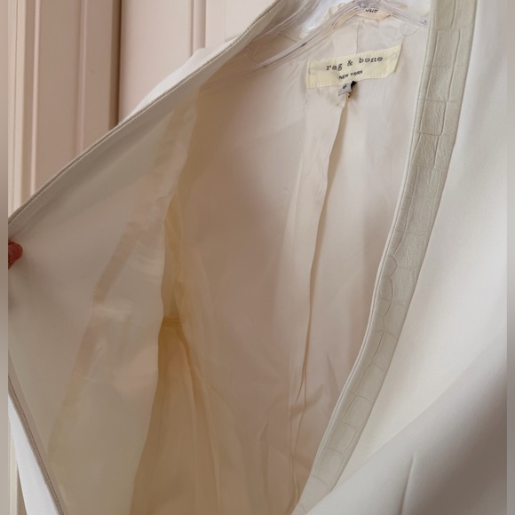 Rag and Bone White Pascal Blazer with Leather Trim on pockets and lapel. Sz 6 - Picture 5 of 14